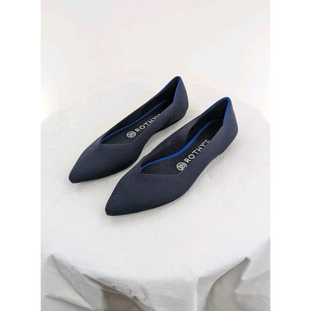 Rothy’s The Point Sz 7.5 Knit Pointed Toe Flats Navy Blue Women's Comfort Office